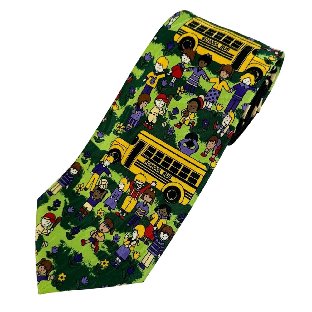 Keith Daniels Teach Me‎ And I Will Learn Tie Teacher Pupil Bus Green Mens OS